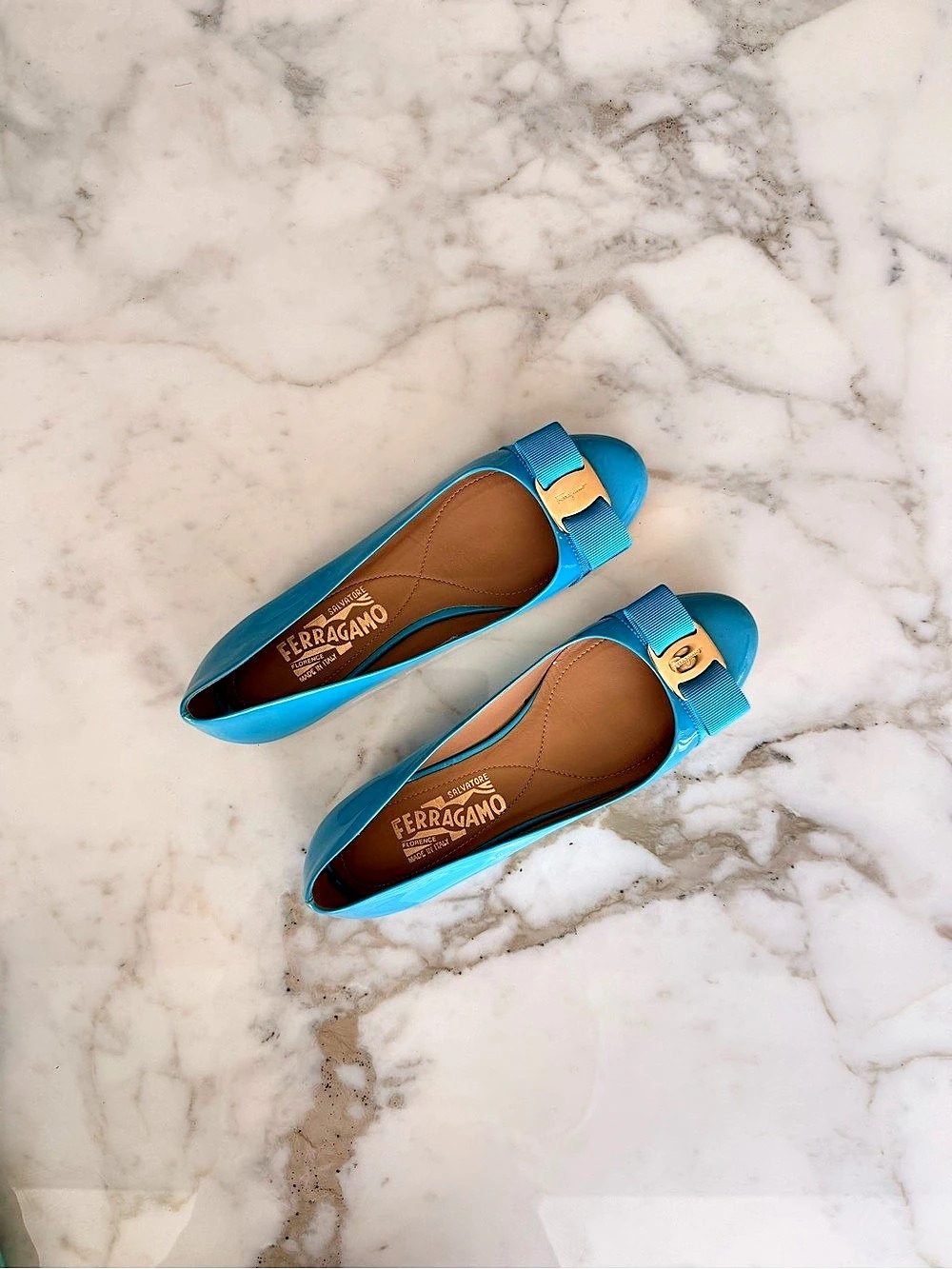Salvatore Ferragamo Varina Patent Ballet Flats Blue